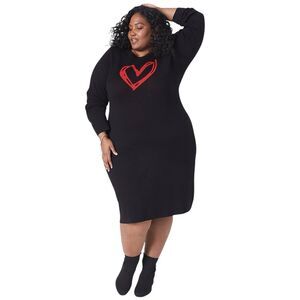 Lane Bryant Plus Size 18 20 Sweater Dress Heart Graphic Pullover Black Knit 1451